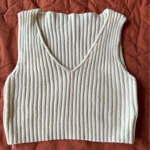 Cream Ribbed Knit Tank Top